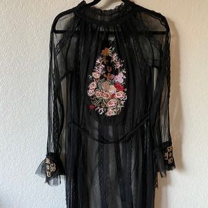 Black dress with embroidery, transparent